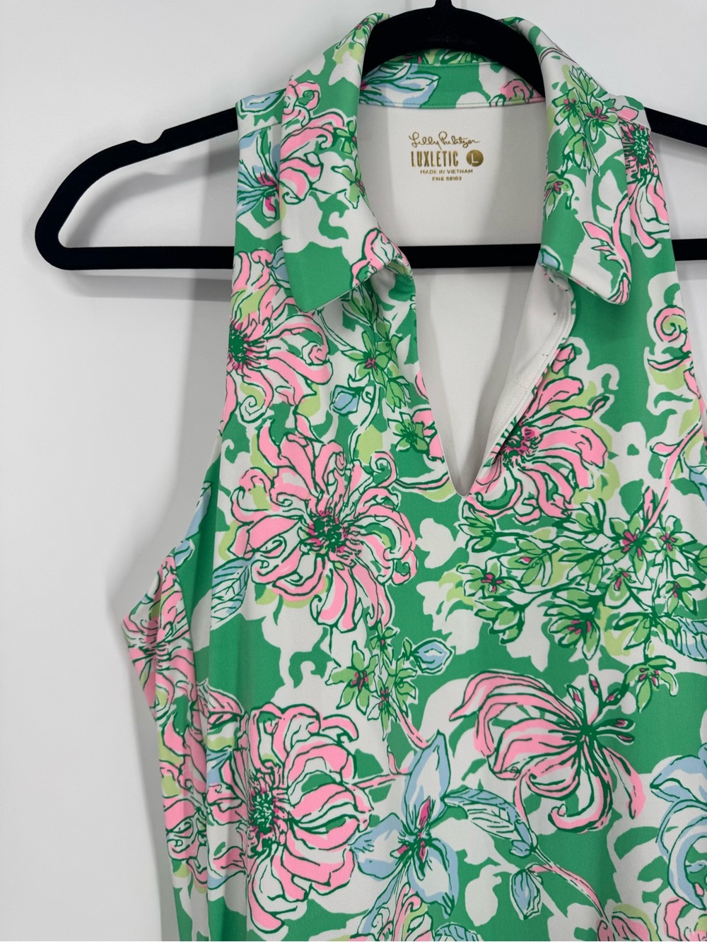 Lilly Pulitzer UPF50+ Lluxletic Dania Dress Green Floral Sleeveless Resort Sz L - Picture 6 of 14